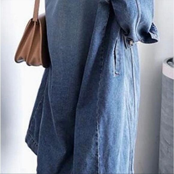 New women’s classic 5 button 4 pockets denim jean jacket in a duster sz L - Picture 12 of 14